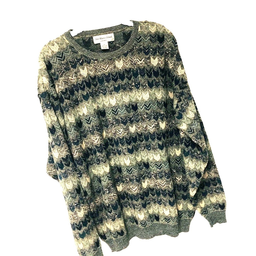 Vintage San Mateo Island Chevron Pullover Sweater Preppy Y2K Textured Men's XL
